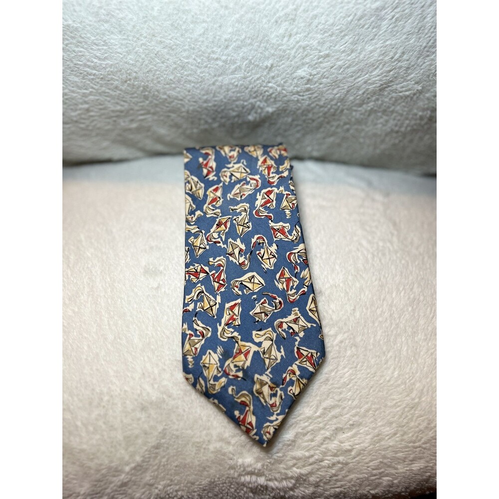 Vintage Genuine Burberry Blue Neck Tie ~ Go Fly ~ 100% Silk Hand‎ Sewn in USA